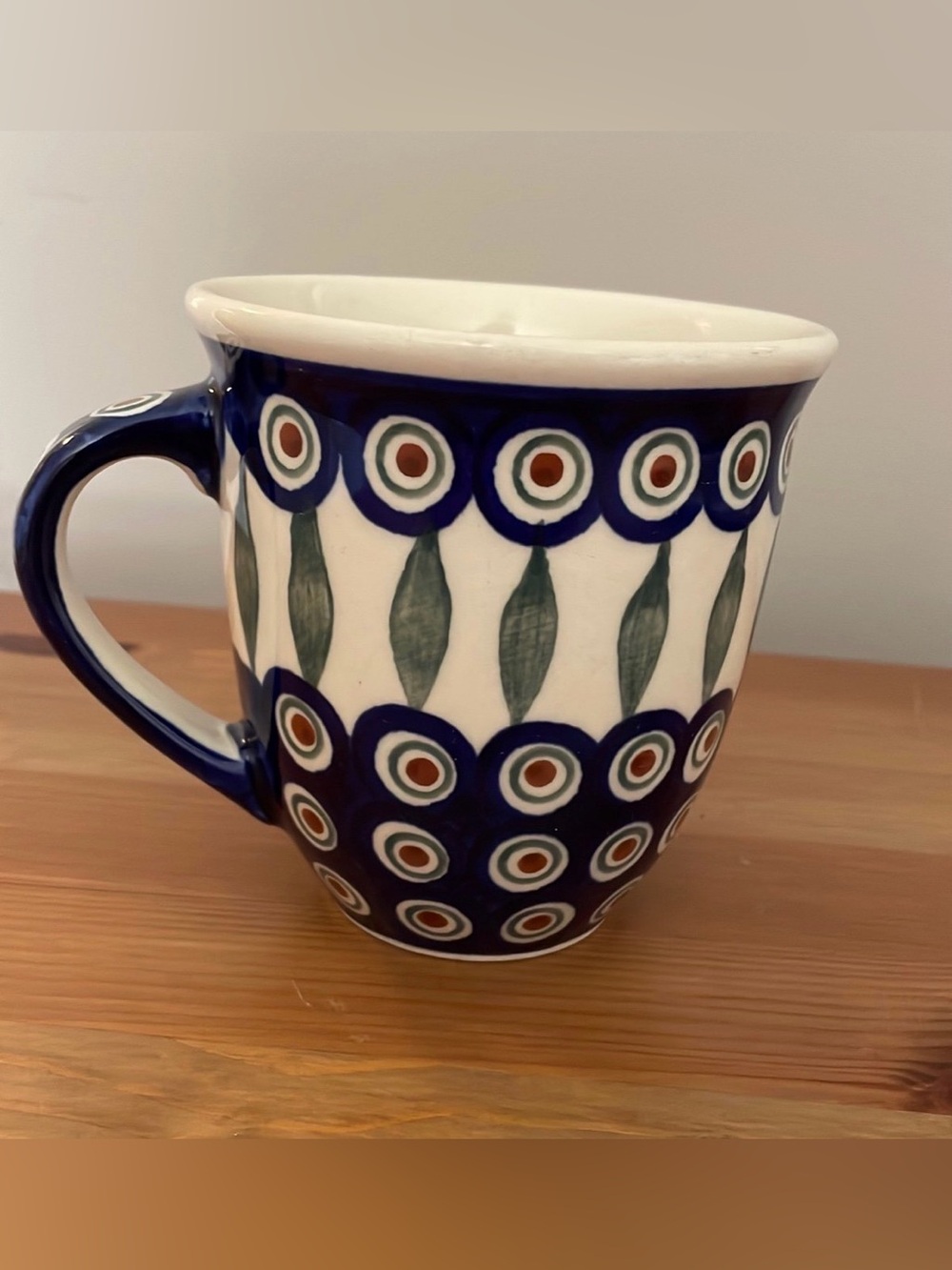 Polish Pottery Mug Peacock Leaves